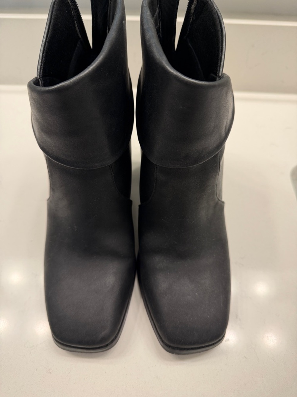 Women's Black Leather Square-Toe Ankle Boots